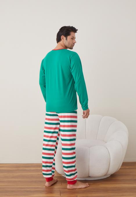 Pijama barbati Craciun "WHAT the ELF?" , maneca lunga ,pantaloni lungi,Culoare Verde ,Engros